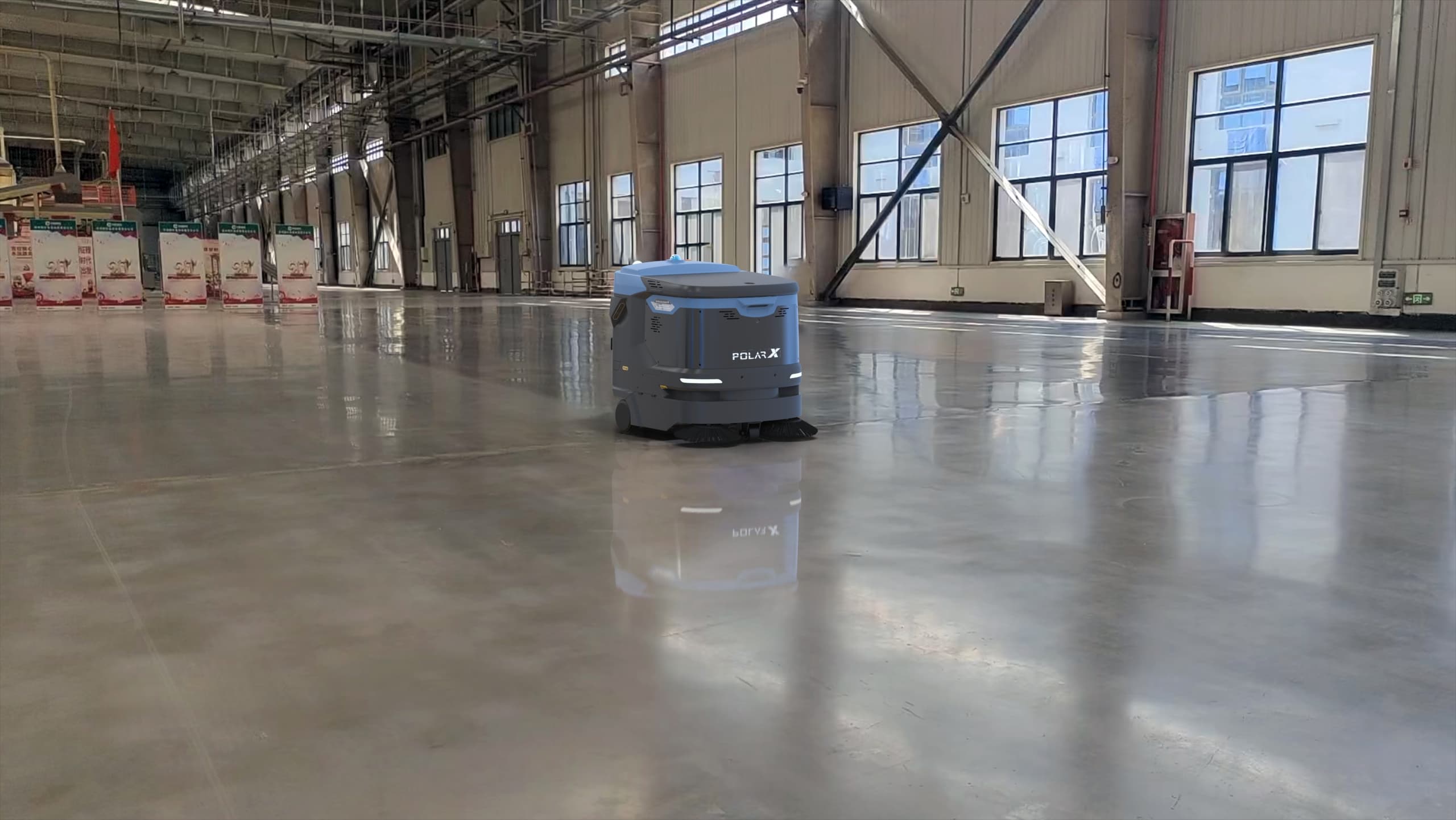 PolarX cleaning robot on warehouse and logistics facility floor
