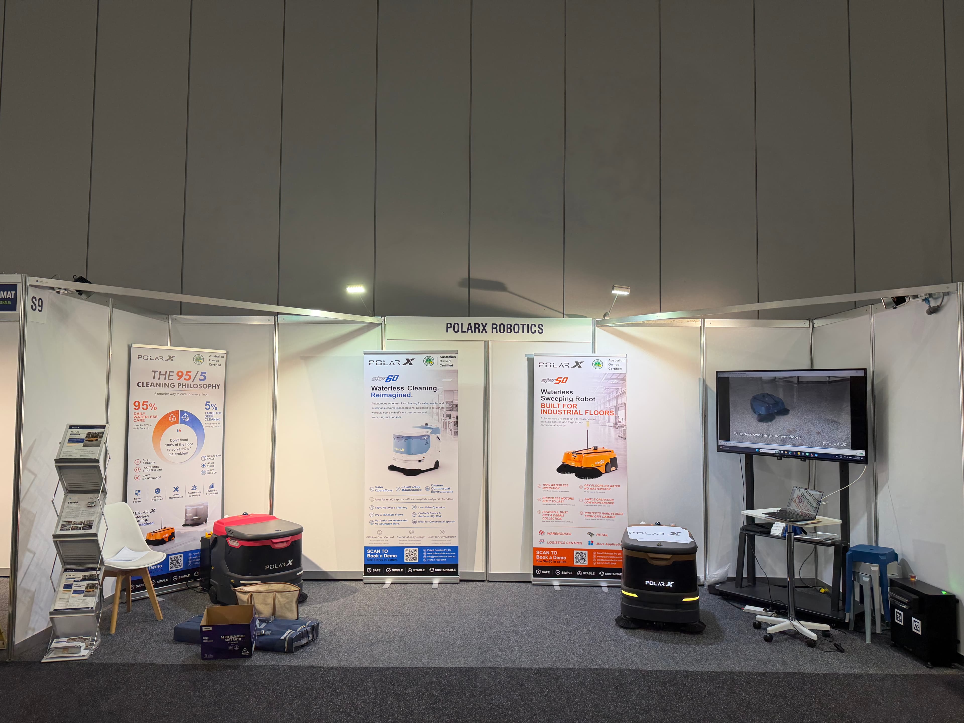 PolarX Robotics booth at CeMAT Australia 2026 with Star50 and Star60 displays