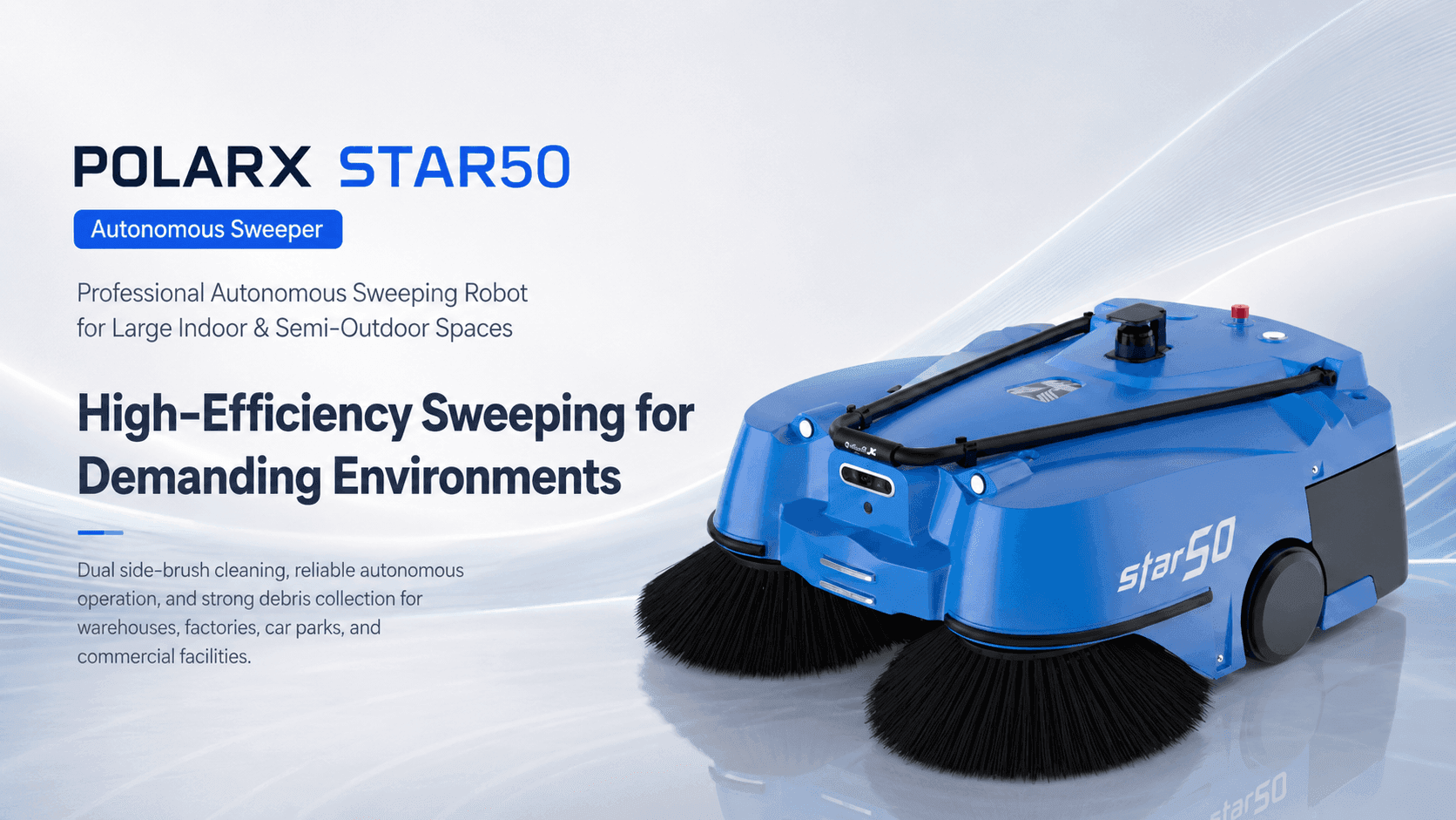 PolarX Star50 industrial sweeper shown in a commercial product visual